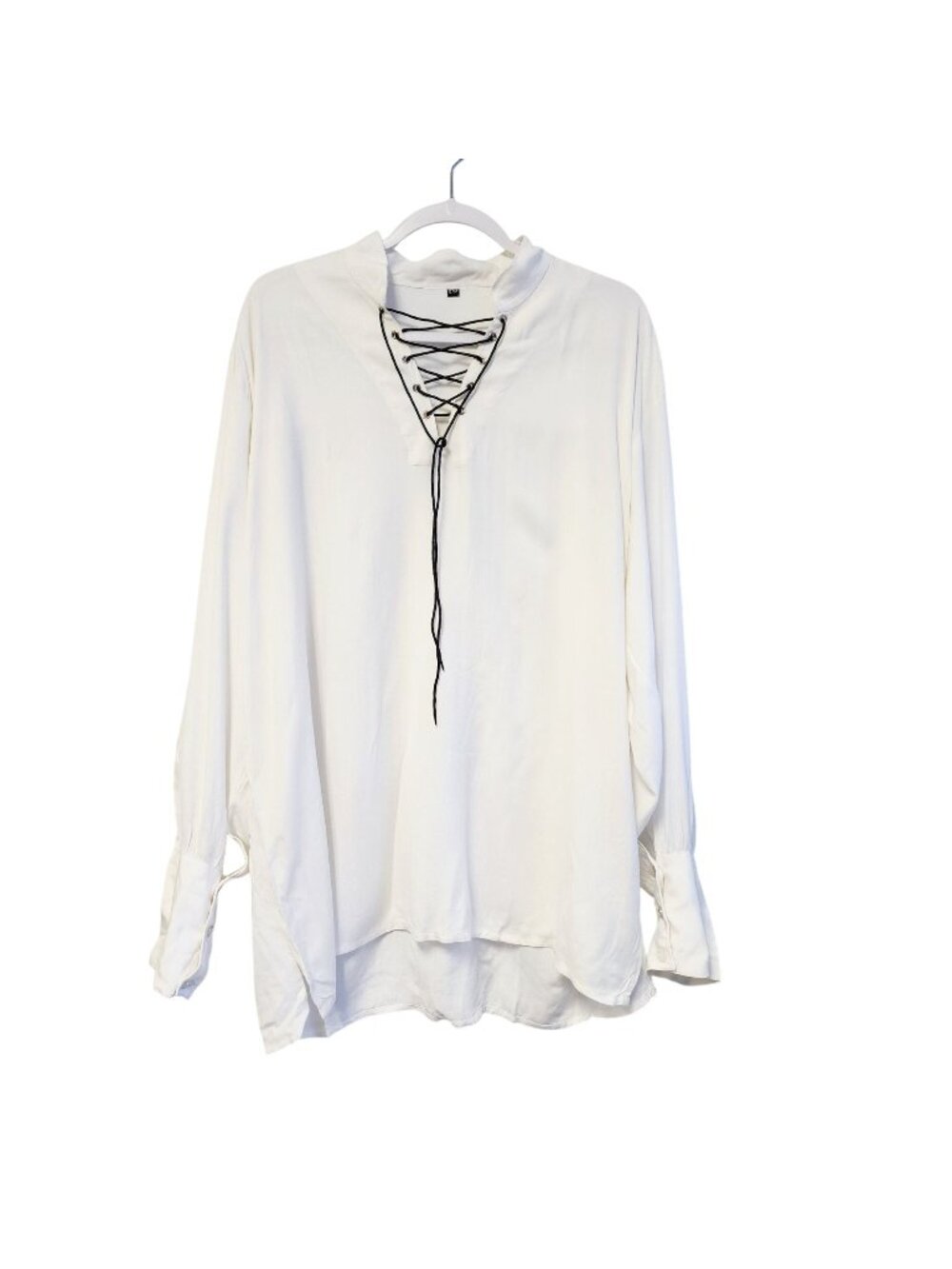 Mens White Lace-Up Long Sleeve Tunic Shirt  Size S/M